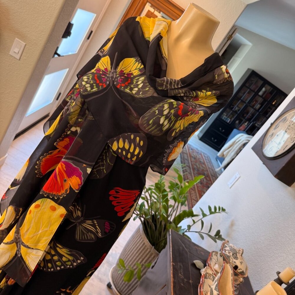 TADASHI SHOJI Silk Butterfly Dress W/ matching Shawl Strapless
